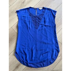 Rebecca Taylor Blue Lace V Neck Cap Sleeve High Low Silk Blend Women Top Size‎ 4